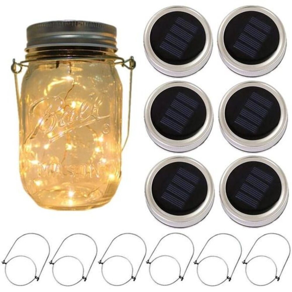 6-Pack Solar-powered Mason Jar Lights 20 LEDs (6 Hanger Included / No Jar),Warm